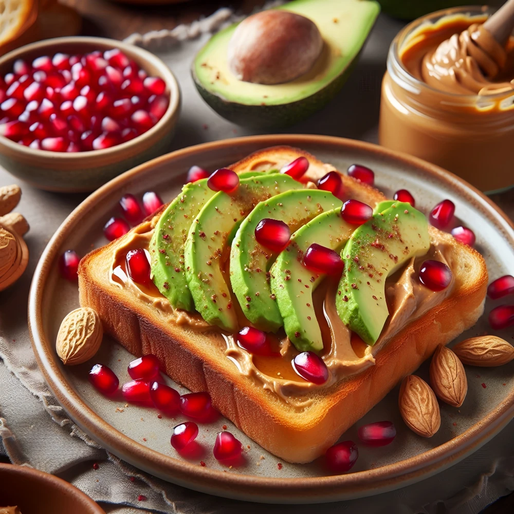 Tostada de aguacate con Aladino®, granada y semillas.